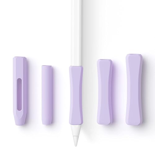 5 Pack Pencil Grips Compatible with Only Apple Pencil 2nd Generation Silicone Ergonomic Design Sleeve Holder(Lavender) - Lavender