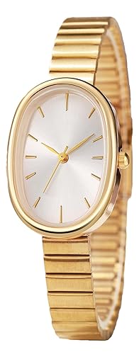 BESTKANG Exquisite Watches for Women Easy Reader Watch Fashion Oval Ultrathin Waterproof Ladies Wrist Watch - Gold White