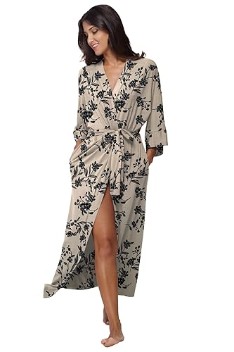 Women's Soft Robes Long Bath Robes Full Length Kimonos Sleepwear Dressing Gown,Solid Color - Medium - Nude#black Floral