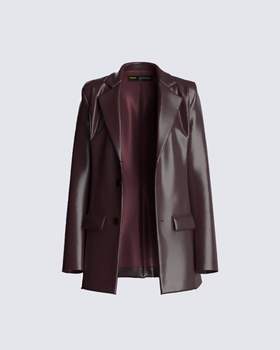 Thea Brown Vegan Leather Blazer | M