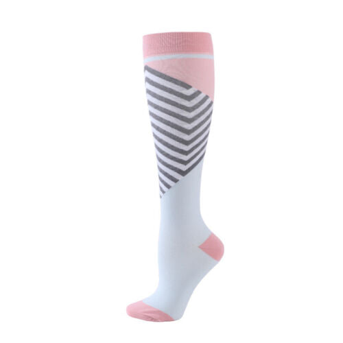 Pink with Gray Stripes Knee High (Compression Socks) - S/M