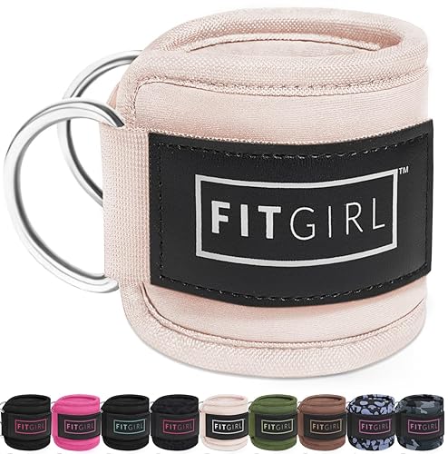 FITGIRL - Ankle Strap for Cable Exercise Machines, Work Out Cuff Attachment for Home & Gym, Glute Workouts - Kickbacks, Leg Extensions, Hip Abductors, for Exercise Machine Attachments - Beige - Pair