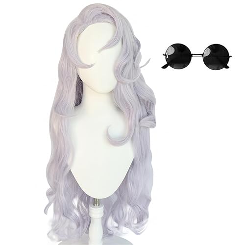 Soyusunny Long Wavy Gojo Satoru Cosplay Wig Costume Halloween Wigs for Women with Black Glasses(Gray Long) - Gray Long