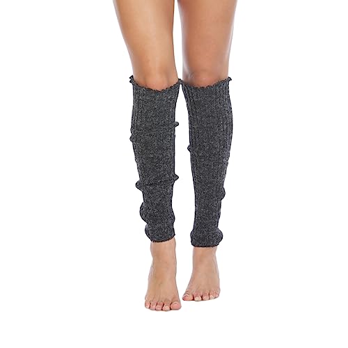 Foot Traffic Women's Cable-Knit Leg Warmers, Warm & Long Footless Thigh-Highs - Long - Charcoal Long