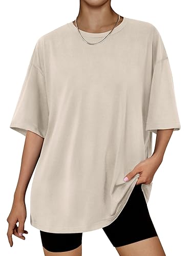 Trendy Queen Womens Fashion Workout T Shirts Athletic Plus Size Tops Summer Trendy Clothes 2025 Short Sleeve Spring Tee - X-Large - Khaki