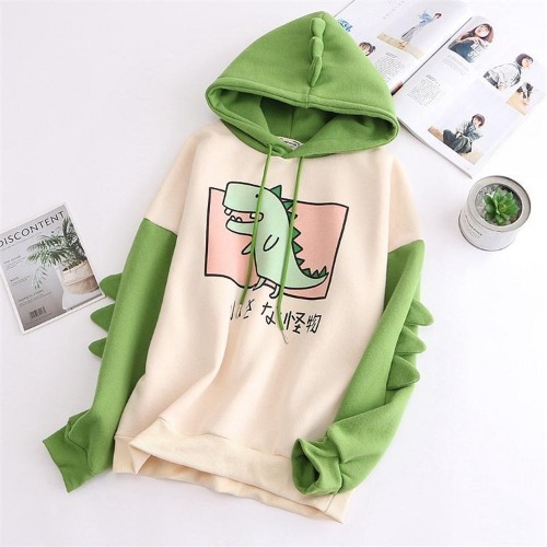 Sweet Japanese Dino Hoodie - Green / L