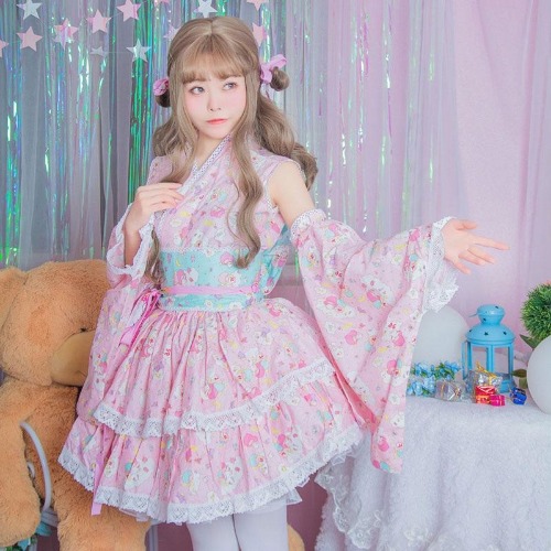 Twin Star Kimono Dress - Pink / XL