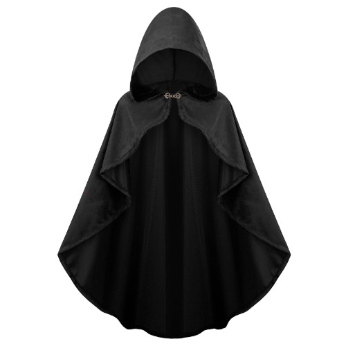 maxToonrain Middeleeuws kostuum met capuchon, renaissance-mantel, vintage, gothic, heksentovenaar, Victoriaans halloweenkostuum - 90cm / 35.43" - Zwart-vrouwen