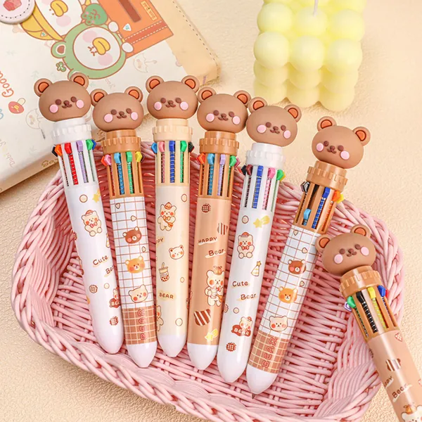 Buy 1 Get 1 Free Kawaii Bear 10colors in 1 Pen, Bear Pens, Multicolor Pen, Ballpoint Anime Pen, Stationery Supplies, School Supplies, Gifts