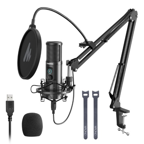 USB Microphone with One-Touch Mute and Gain Knob, MAONO Professional Condenser Computer PC Mic for Podcasting, Recording, Gaming, Live Streaming, Zoom Meeting, Studio, YouTube, Skype, AU-PM421 - 