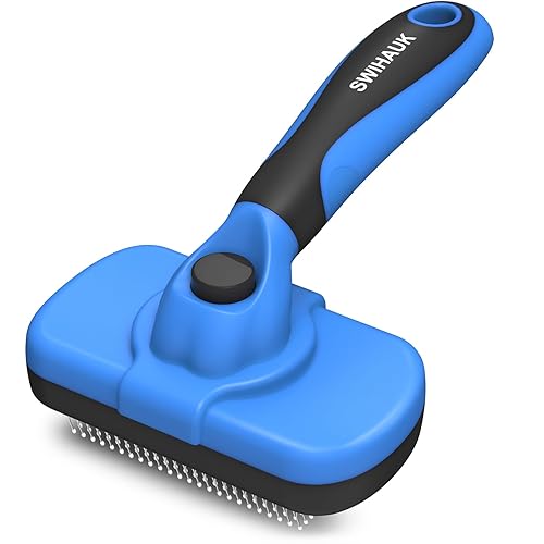 Swihauk Self Cleaning Slicker Brush - Skin Friendly Deshedding Grooming Tool for Dogs & Cats, Suitable for Shedding & Haired Pets, with Pet Supplies Accessories, Blue - Blue