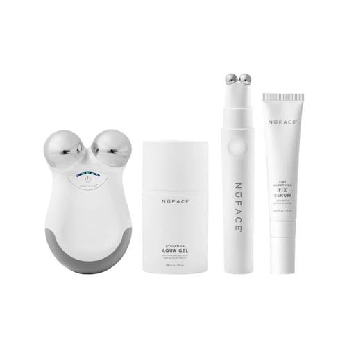 NuFACE Mini and FIX FDA Cleared Microcurrent Device Starter Kits - FDA Cleared Face Sculpting + Line Smoothing Gift Set for Contouring & Blurring Fine Lines and Wrinkles - Aqua Gel & FIX Serum - Mini w/ Fix Starter Kit