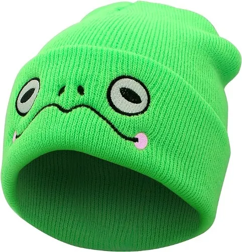 Cute Beanie Frog Beanie Animal Knit Hats, Funny Beanie Hat Winter Skiing Slouchy Warm Cap, Soft Headwear for Women Man