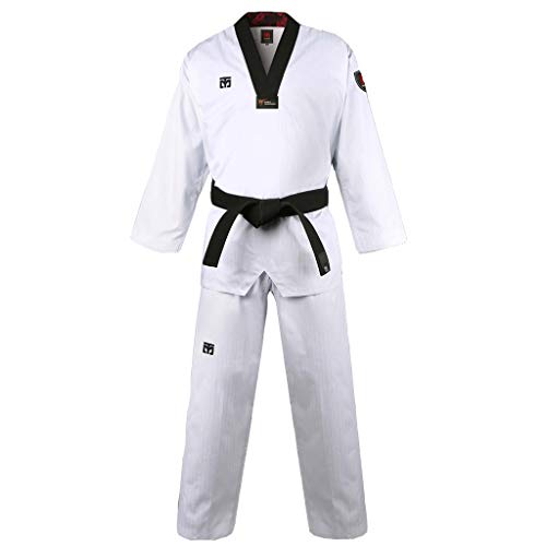 MOOTO Korea Taekwondo BS4.5 Basic Uniform WT Logo White BK V-Neck MMA Martial Arts Karate Demonstration Team Gym School - 180 (Height : 180~189cm)(5.90~6.20ft)