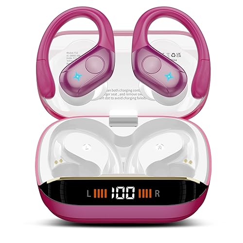 Qecnato Wireless Earbuds Bluetooth 5.4 Headphones 75H Playtime Stereo Deep Bass Sports Ear Buds with Earhooks, LED Display Bluetooth Earbuds with 4 ENC Mic, IP7 Waterproof Earphone, Rose Gold - Rose Gold