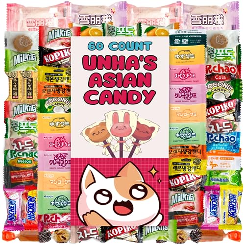 Mystery Asian 60 Pieces Candy Mix - Japanese Candy, Korean Candy, Chinese Candy, Dagashi and More! - Individual Wrapped Gift Care Package (Asian Sweet gift)