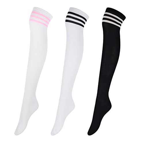Intgoodluckycc Thigh High Socks for Women, Long Knee High Socks, Womens Over The Knee Socks Stockings - One Size - 3 Pairs, Mixed Colors 1