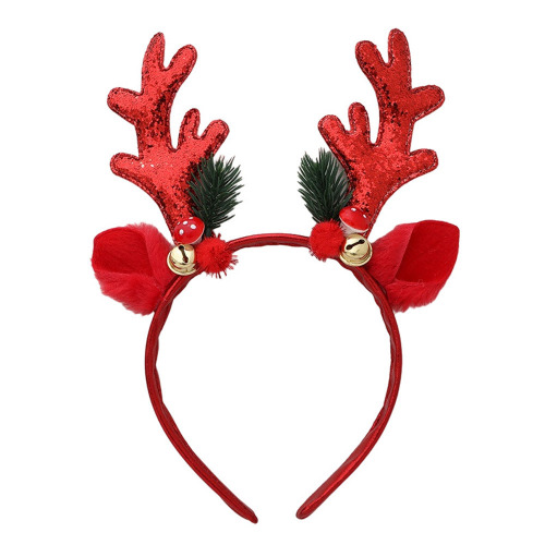 Reindeer Ears Sequin Headband with Bell for Christmas - Red