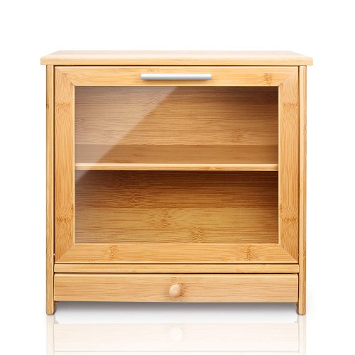 Bamboo Bread Box with Clear Front Window - Large Capacity Wooden Bread Storage Holder for Kitchen Counter - Double Layer Bread Storage Bin Holds 2 Loaves
