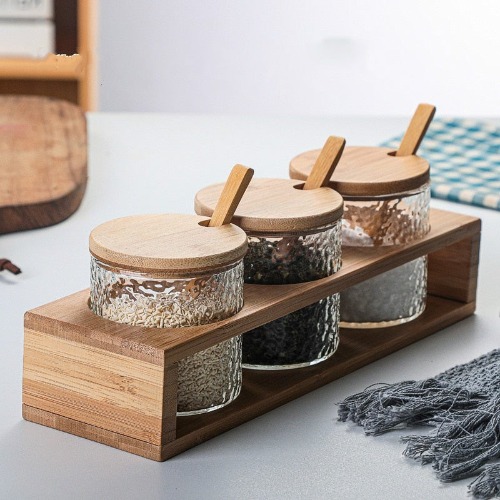 Hammered Glass Storage Jar Set - 3pc with stand