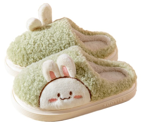 Women Cute Bunny Slippers Faux Fur Fluffy Winter Slip-On House Animal Slippers Warm Plush Fuzzy Anti-Skid Indoor Outdoor Shoes - 6.5-7 Light Green