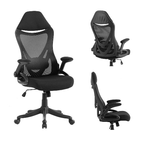 NORDICANA Ergonomic Office Chair - Swivel Desk Chair with Adjustable Armrest, Lumbar Support - Mesh High Back Computer Gaming Chair, Home Office Chairs, Executive Revolving Chair (Black)