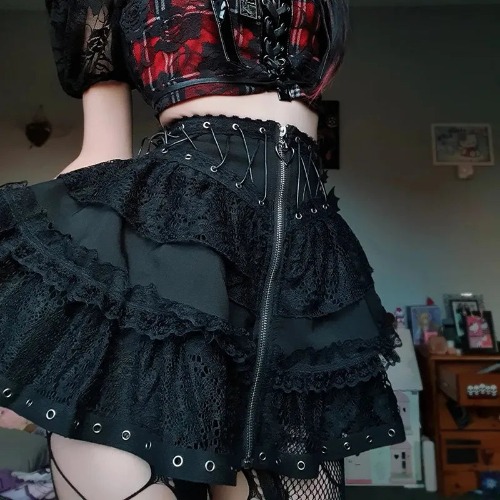 Gothic Black Skater Kawaii Skirt - 23001 / S