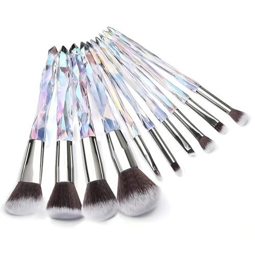 Kingtree Makeup Brushes Set, 10PCS Crystal Makeup Brushes Premium Synthetic Powder Foundation Concealer Eye Shadow Brush, Professional Face Eye Make Up Brushes for Girls Women - D