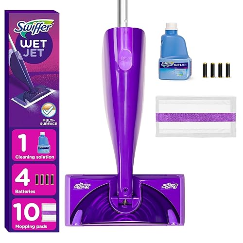 Swiffer WetJet Hardwood and Floor Spray Mop Cleaner Starter Kit, Includes: 1 Power Mop, 10 Pads, Cleaning Solution, Batteries - 1 Kit - Cleaner Kit