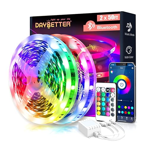 DAYBETTER LED Lights for Bedroom 100 ft LED Strip Lights Bluetooth Music Sync Color Changing LED Light Strip with Remote and App Control, LED Lights for Room Decor, Party Home Decor(2 Rolls of 50ft) - 100FT