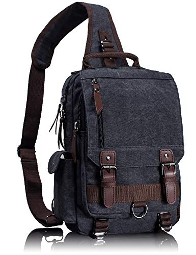Leaper Canvas Messenger Bag Sling Bag Cross Body Bag Shoulder Bag Black, L - A-black - Large
