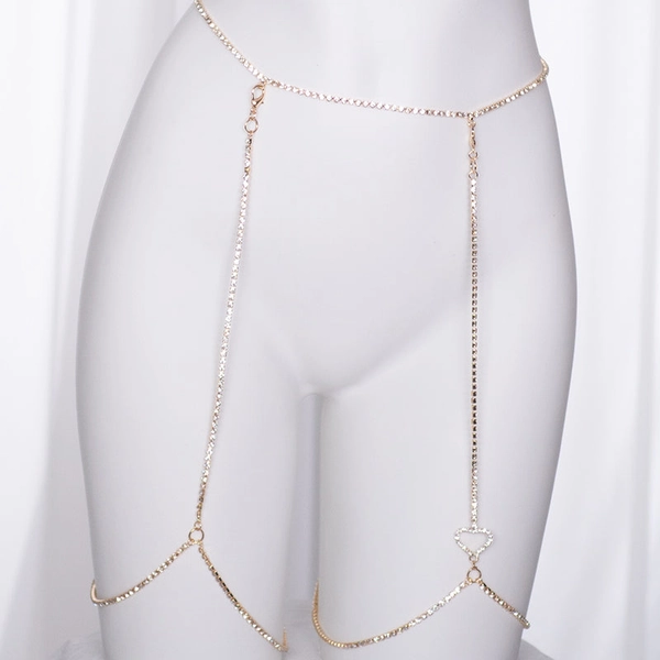 Heart Rhinestone Garters - Gold / M/L