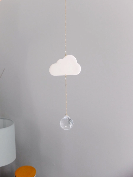 Cloud Crystal Suncatcher, Cute Hanging Indoor Decoration, Handmade Polymer Clay, Gold Chain Window Prism, Crystal Ball Rainbow
