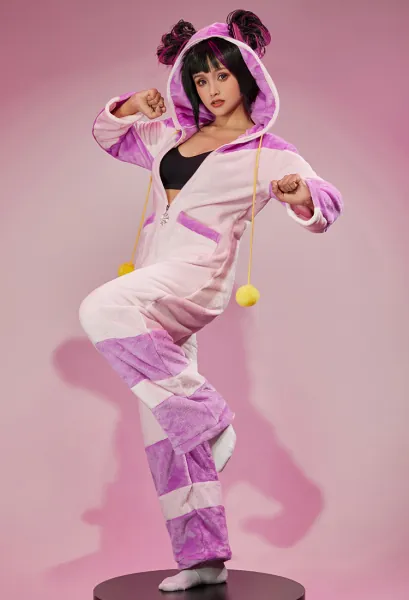 Street Fighter Juri Cosplay Costume Plush Onesie Pajama and Bra Set Kawaii Homewear