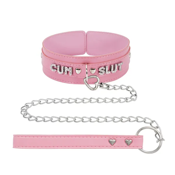 paloli Pink Choker Necklace for Women Leather Collar Fluffy Punk Leash Neck Choker Gothic Cosplay Sexy Jewelries