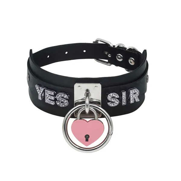 paloli Black Heart Padlock O-ring Choker Necklace for Women, Punk Gothic Letter Leather Collar Pink padlock Cosplay Jewelries