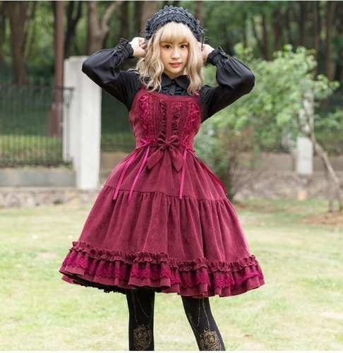 Autunno inverno dolce lolita dell'annata del merletto di bowknot abito vittoriano kawaii ragazza gothic lolita jsk loli cosplay - AliExpress 