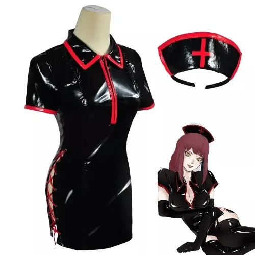 Anime Chainsaw Man Cosplay Costume Makima infermiera uniforme artificiale in pelle PU abiti e berretto da infermiera - AliExpress 