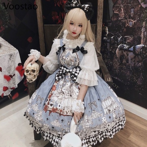 Giapponese Gothic Lolita Dress Ragazze Vintage Dark Funeral Lolita Jsk Vestito Delle Donne Harajuku Fresco Senza Maniche Punk Vestiti Della Bretella - AliExpress 