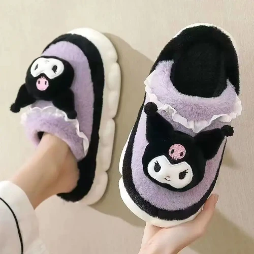 Sanrio Kuromi pantofole Cute Cinnamoroll Hello Kitty Cotton Fuzzy pantofole My Melody Winter Velvet Warm Home Shoes regali - AliExpress 