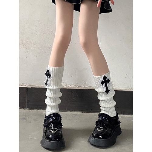 [$12.48]Cross Patches Front Lolita Knitted Leg Warmers