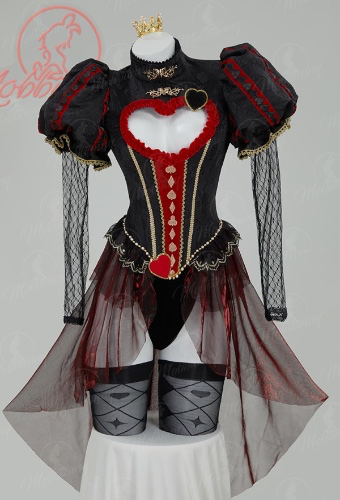 Red Queen Lingerie Bodysuit Gothic Vintage Style Heart Cutout Bodysuit with Gloves Crown