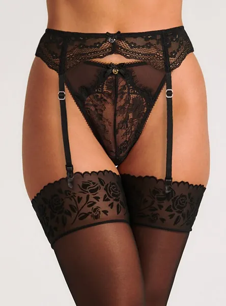 Floral flock top stockings