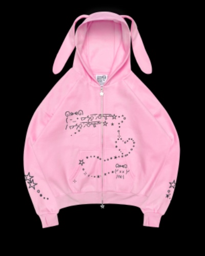 MALFUNCTION BUNNY ZIP HOODIE BABY PINK (DETACHABLE EARS) | S/M