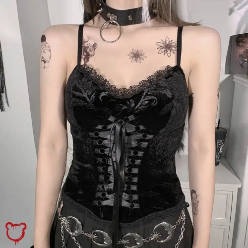 Black Lace Gothic Corset Dress. - M