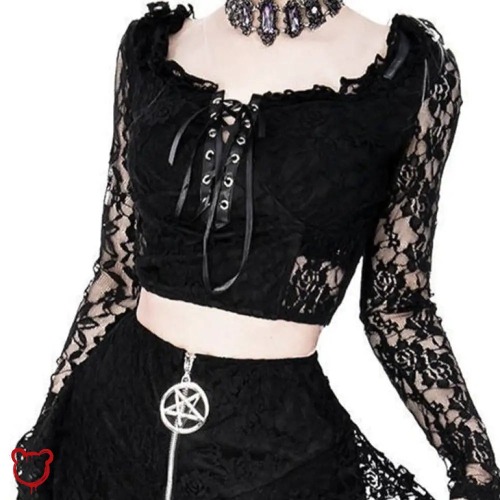Gothic Lace Crop Top - Black / M