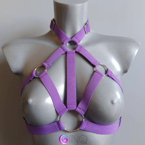 Purple Body Harness with O-rings, Violet Cage Bra, Harajuku, Decora, Pastel Goth Lingerie