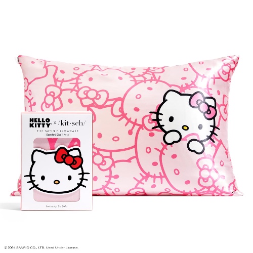Kitsch Hello Kitty Satin Pillowcase with Zipper for Hair and Skin, Softer Than Silk Pillow Cases, Queen Pillow Covers, Machine Washable, Wrinkle-Free Satin Pillow Cases Standard Size, Pink Kitty Faces - Standard/Queen (1 Pack) - 38. Pink Kitty Faces