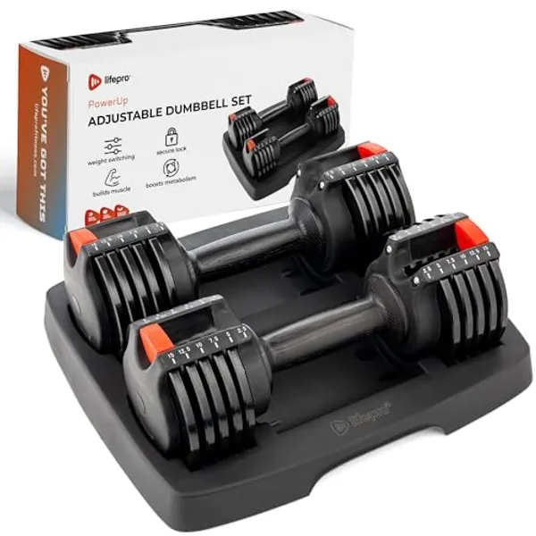 Lifepro Adjustable Dumbbells Set of 2 | 5lb-25lb, 2.5lb-15lb, 6in1 - Compact Quick Adjustable Weights Dumbbells Set of 2 - Full Body Exercise & Fitness Dumbbells Adjustable Weight for Home Gym