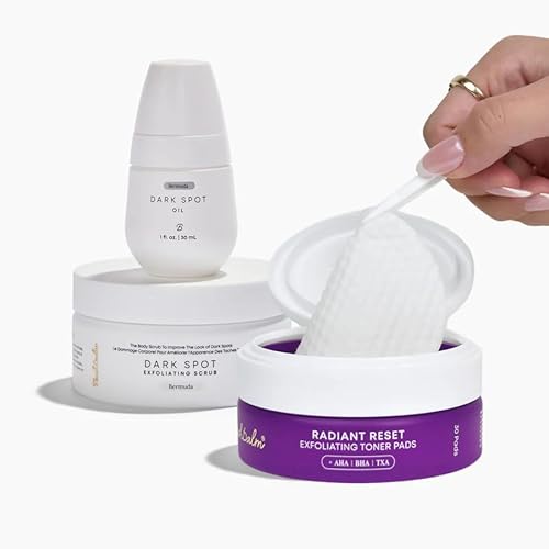 Bushbalm Ultimate Brightening Routine - Radiant Reset Exfoliating Ingrown Hair Pads, Bermuda Body Scrub and Bermuda Dark Spot Oil with TXA, AHA, and BHA for Dark Spots Ingrown Hair & Razor Bumps - Ultimate Brightening Routine